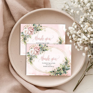 Chic Rose Gold Floral Greenery Thank You Card Bedankkaart