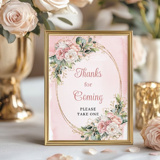 Chic Rose Gold Floral Greenery Thanks for Coming Poster
