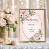 Chic Rose Gold Floral Greenery Wedding Welcome  Poster