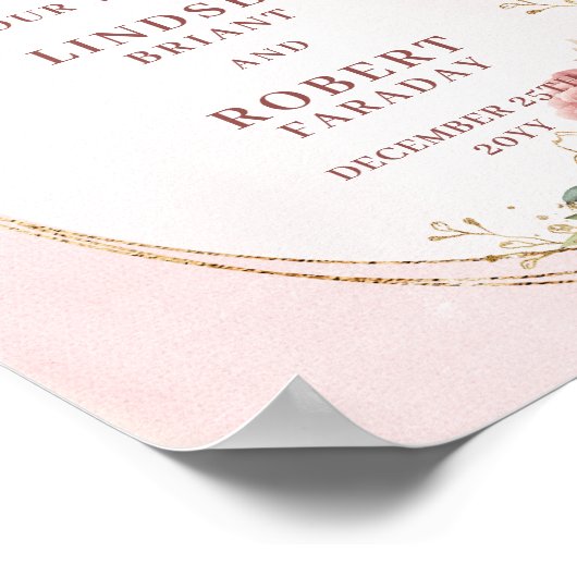 Chic Rose Gold Floral Greenery Wedding Welcome  Poster (Hoek)