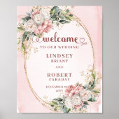 Chic Rose Gold Floral Greenery Wedding Welcome  Poster (Voorkant)