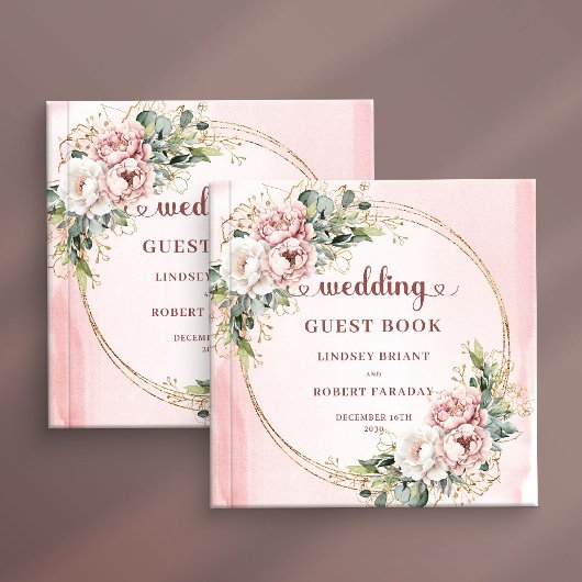 Chic Rose Gold Flowers and Greenery Wedding Guest  Gastenboek