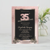 Chic Rose Gold Glitter Ombre 35th Birthday Party Kaart (Staand voorkant)