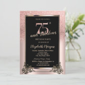 Chic Rose Gold Glitter Ombre 75th Birthday Party Kaart (Staand voorkant)