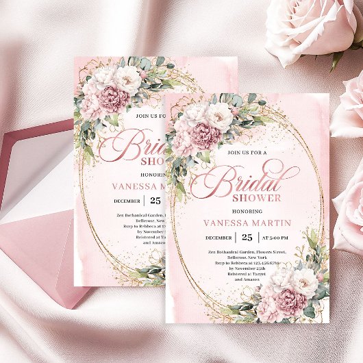 Chic Rose Gold Greenery Bridal Shower Invitation Kaart