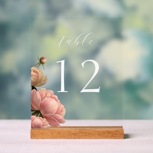 Chic Rose Wedding Table Number Acryl Bord (Neutraal)