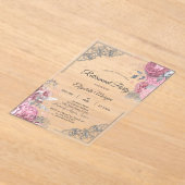 Chic Roses Flowers Silver Frame Retirement Acryl Uitnodigingen (Laagn)