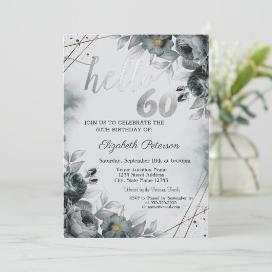 Chic Roses Gray 60th Birthday Kaart (Staand voorkant)