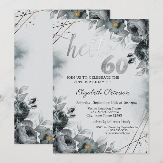 Chic Roses Gray 60th Birthday Kaart (Voorkant / Achterkant)