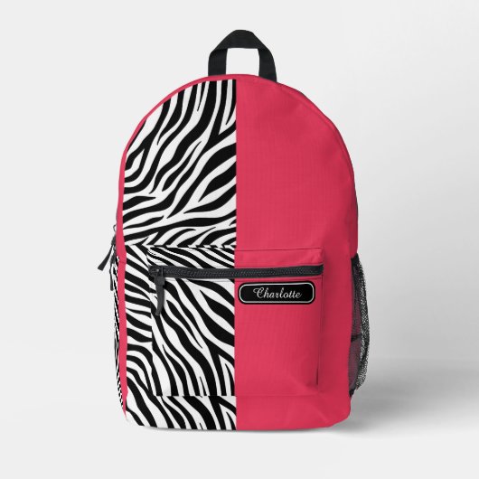 Chic Rouge Rood Zwart en Wit Zebraprint Tieners Bedrukte Rugzak (Voorkant)