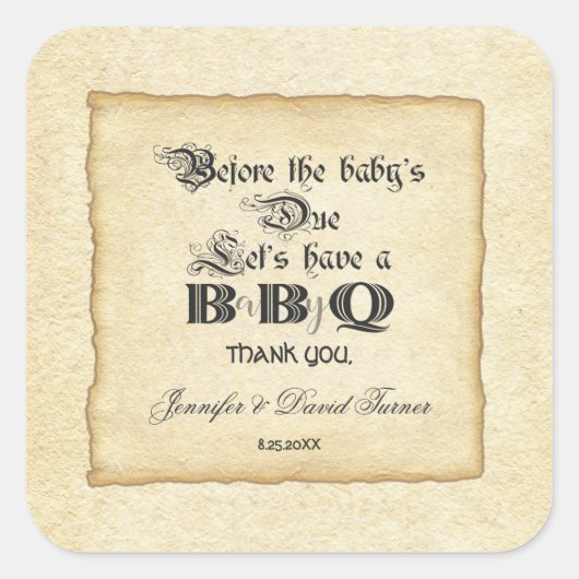Chic  Rough Edge Paper Baby-Q Baby shower Vierkante Sticker (Voorkant)