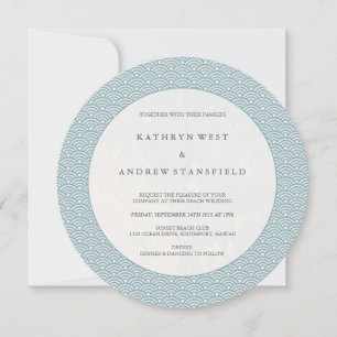 Chic Round Blue Waves Pattern Weddenschap Kaart