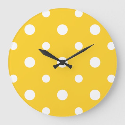 Chic Round Wall Clock White Jumbo Polkas on Yellow Grote Klok (Voorkant)