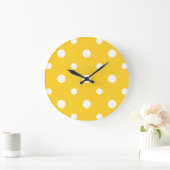 Chic Round Wall Clock White Jumbo Polkas on Yellow Grote Klok (Huis)