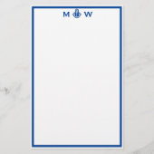 Chic Royal Blue Anchor Monogram Stationery Briefpapier (Voorkant)