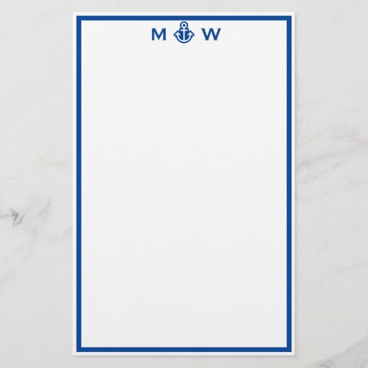 Chic Royal Blue Anchor Monogram Stationery Briefpapier (Voorkant)