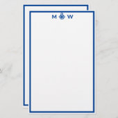 Chic Royal Blue Anchor Monogram Stationery Briefpapier (Voorkant / Achterkant)