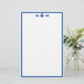 Chic Royal Blue Anchor Monogram Stationery Briefpapier (Staand voorkant)