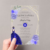 Chic Royal Blue Floral Acryl Uitnodigingen (Insitu (Draagbaar))