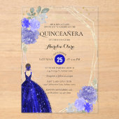 Chic Royal Blue Floral Acryl Uitnodigingen (Voorkant)
