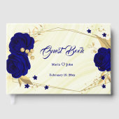 chic royal blue floral gold leaves geometrisch gastenboek (Voorkant)