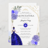 Chic Royal Blue Floral Kaart (Voorkant / Achterkant)