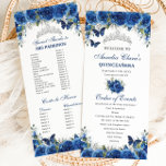 Chic Royal Blue Floral Quinceañera Evenementenorde Programmakaart<br><div class="desc">Personaliseer deze dubbelzijdige chique dunne programmakaart eenvoudig en snel, klik op de knop Bewerken met ontwerpgereedschappen om de tekst, tekst, letterstijl, lettergrootte, letterkleur verder te bewerken, meer tekst toe te voegen, een aantal afbeeldingen te verplaatsen of te verwijderen. De vlinders en kroon zijn beweegbaar, resizable, multipliable en verwijderbaar. Pas het...</div>