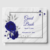 chic royal blue floral Silver blad geometrisch Gastenboek (Voorkant)