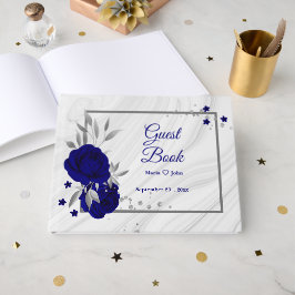 chic royal blue floral Silver blad geometrisch Gastenboek