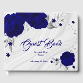 chic royal blue floral Silver blad marmer Gastenboek (Voorkant)