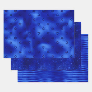 Chic Royal Blue Folie Hanukkah Wrapping Paper Shee