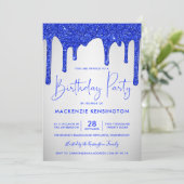 Chic Royal Blue Glitter bestuurt een zilveren verj Kaart (Staand voorkant)