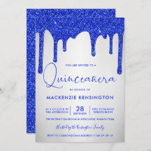 Chic Royal Blue Glitter Drift Silver Quinceañera