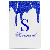 Chic Royal Blue Glitter Drift Sparkle Monogram Medium Cadeauzakje (Voorkant)