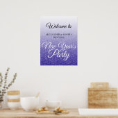 Chic Royal Blue Glitter New Years Party Welkom Poster (Keuken)