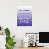 Chic Royal Blue Glitter New Years Party Welkom Poster (Thuiskantoor)