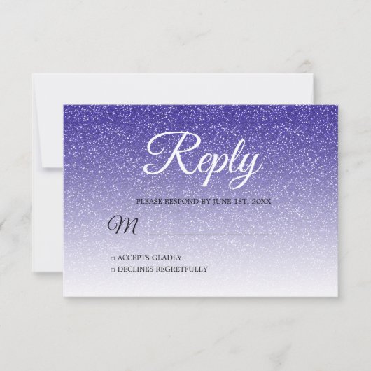 Chic Royal Blue Glitter Ombre RSVP Kaart (Voorkant)