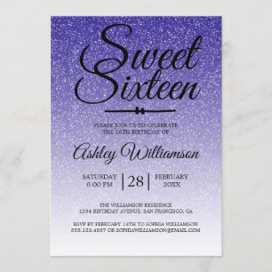 Chic Royal Blue Glitter Ombre Sweet 16 Birthday Kaart