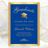 Chic Royal Blue Gold Frame Script Graduation Aankondiging