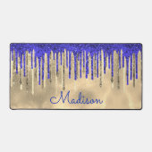 Chic royal blue gold glitter druppelt monogram bureaumat (Voorkant)