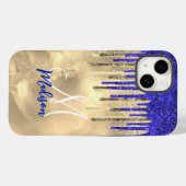 Chic royal blue gold glitter druppelt monogram Case-Mate iPhone case (Achterkant (horizontaal))