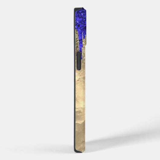 Chic royal blue gold glitter druppelt monogram Case-Mate iPhone case (Achterkant / Rechts)