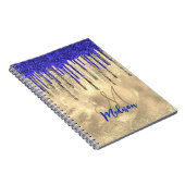 Chic royal blue gold glitter druppelt monogram notitieboek (Rechterzijde)