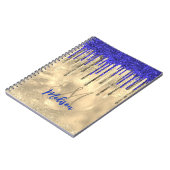 Chic royal blue gold glitter druppelt monogram notitieboek (Linkerzijde)