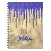 Chic royal blue gold glitter druppelt monogram notitieboek (Voorkant)
