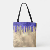 Chic royal blue gold glitter druppelt monogram tote bag (Achterkant)