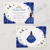 Chic Royal Blue Gold Quincenarea Reception Details Informatiekaartje (Voorkant / Achterkant)
