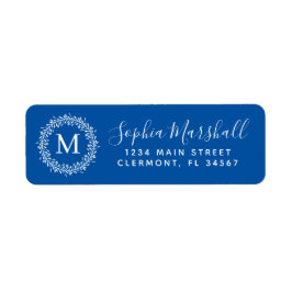 Chic Royal Blue Monogram Return Address Label