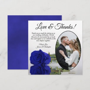 Chic Royal Blue Roos Oval Foto Romantic Wedding Bedankkaart