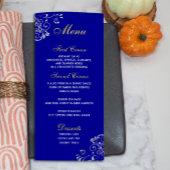 Chic Royal Blue Silver Swirl Wedding Menu